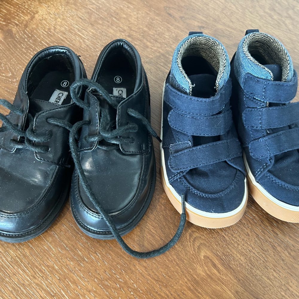 Boy’s Black Dress Shoes and Blue Shoes (Size 8)